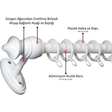 İzen Ahşap Başlıklı Raysız Eko Rustik Perde Askısı (Alüminyum Boru) Plastik Halka ve Klips