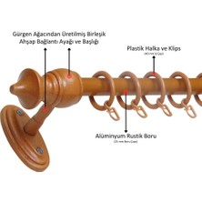 İzen Ahşap Başlıklı Raysız Eko Rustik Perde Askısı (Alüminyum Boru) Plastik Halka ve Klips