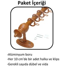 İzen Ahşap Başlıklı Raysız Eko Rustik Perde Askısı (Alüminyum Boru) Plastik Halka ve Klips