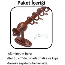 İzen Ahşap Başlıklı Raysız Eko Rustik Perde Askısı (Alüminyum Boru) Plastik Halka ve Klips