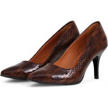 Grasyano Hakiki Deri Stiletto Topuklu  Ayakkabı Taba Yılan Desenli - 7,5 Cm İnce Topuk Sivri Burun - El İşçiliği Premium Yumuşak Deri GRS043-TB