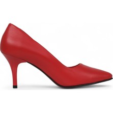 Grasyano Hakiki Deri Stiletto Topuklu Kırmızı  - 7,5 Cm İnce Topuk Sivri Burun - El İşçiliği Premium Konfor Yumuşak Deri GRS028-KZ