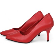 Grasyano Hakiki Deri Stiletto Topuklu Kırmızı  - 7,5 Cm İnce Topuk Sivri Burun - El İşçiliği Premium Konfor Yumuşak Deri GRS028-KZ