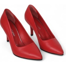 Grasyano Hakiki Deri Stiletto Topuklu Kırmızı  - 7,5 Cm İnce Topuk Sivri Burun - El İşçiliği Premium Konfor Yumuşak Deri GRS028-KZ
