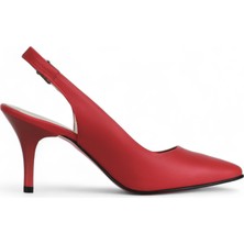 Grasyano Hakiki Deri Stiletto Sandalet Topuklu Ayakkabı KIRMIZI - 7,5 Cm İnce Topuk Sivri Burun - El İşçiliği Premium Deri GRS048-KZ