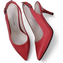 Grasyano Hakiki Deri Stiletto Sandalet Topuklu Ayakkabı KIRMIZI - 7,5 Cm İnce Topuk Sivri Burun - El İşçiliği Premium Deri GRS048-KZ