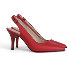 Grasyano Hakiki Deri Stiletto Sandalet Topuklu Ayakkabı KIRMIZI - 7,5 Cm İnce Topuk Sivri Burun - El İşçiliği Premium Deri GRS048-KZ