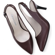 Grasyano Hakiki Deri Stiletto Sandalet Topuklu Ayakkabı KAHVE  - 7,5 Cm İnce Topuk Sivri Burun - El İşçiliği Premium Deri GRS048-KH