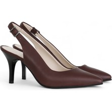 Grasyano Hakiki Deri Stiletto Sandalet Topuklu Ayakkabı KAHVE  - 7,5 Cm İnce Topuk Sivri Burun - El İşçiliği Premium Deri GRS048-KH