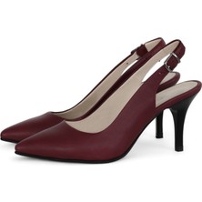 Grasyano Hakiki Deri Stiletto Sandalet Topuklu Ayakkabı Bordo - 7,5 Cm İnce Topuk Sivri Burun - El İşçiliği Premium Deri GRS048-BD