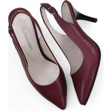 Grasyano Hakiki Deri Stiletto Sandalet Topuklu Ayakkabı Bordo - 7,5 Cm İnce Topuk Sivri Burun - El İşçiliği Premium Deri GRS048-BD