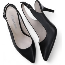 Grasyano Hakiki Deri Stiletto Sandalet Topuklu Ayakkabı SİYAH - 7,5 Cm İnce Topuk Sivri Burun - El İşçiliği Premium Deri GRS048-SH