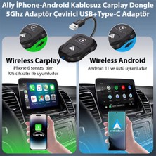 Teknoexpress iPhone ve Android  Için Kablosuz Carplay  5ghz Adaptör Çevirici Usb+Type-C Uyumlu Adaptör