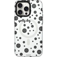 YoungKit iPhone 15 Pro Uyumlu Kılıf Magsafe Özellikli Polka Dot Desenli Youngkit Spots Serisi Kapak Beyaz