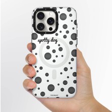 YoungKit iPhone 15 Pro Uyumlu Kılıf Magsafe Özellikli Polka Dot Desenli Youngkit Spots Serisi Kapak Beyaz