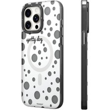 YoungKit iPhone 15 Pro Uyumlu Kılıf Magsafe Özellikli Polka Dot Desenli Youngkit Spots Serisi Kapak Beyaz