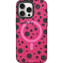 YoungKit iPhone 13 Pro Max Uyumlu Kılıf Magsafe Özellikli Polka Dot Desenli Youngkit Spots Serisi Kapak Pembe