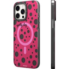 YoungKit iPhone 13 Pro Max Uyumlu Kılıf Magsafe Özellikli Polka Dot Desenli Youngkit Spots Serisi Kapak Pembe