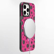 YoungKit iPhone 13 Pro Max Uyumlu Kılıf Magsafe Özellikli Polka Dot Desenli Youngkit Spots Serisi Kapak Pembe