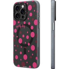 YoungKit iPhone 14 Pro Max Uyumlu Kılıf Magsafe Özellikli Polka Dot Desenli Youngkit Spots Serisi Kapak Gri