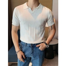 Çizgili Kısa Kollu Triko T-Shirt