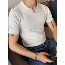 Çizgili Kısa Kollu Triko T-Shirt