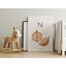 Pegziz N Harfi Alfabe Minimalist Kanvas Tablo - Bebek Odası Dekorasyon - Çocuk Odası Tablo