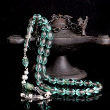 Tesbih Sepetim 925 Ayar Gümüş Püsküllü Su Yeşili Ateş Kehribar Tesbih