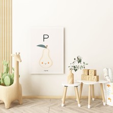 Pegziz P Harfi Alfabe Minimalist Kanvas Tablo - Bebek Odası Dekorasyon - Çocuk Odası Tablo