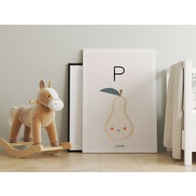 Pegziz P Harfi Alfabe Minimalist Kanvas Tablo - Bebek Odası Dekorasyon - Çocuk Odası Tablo