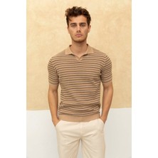 Çizgili Polo Yaka T-Shirt Taş