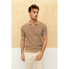 Çizgili Polo Yaka T-Shirt Taş