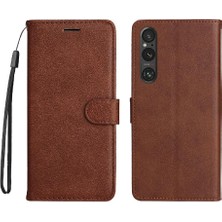 Mays Boutique Sony Xperia 1V Için Flip Case Yüksek Kalite Deri Klasik Düz Renk Kılıf (Yurt Dışından)