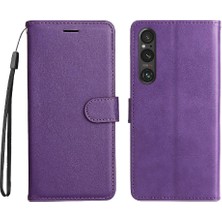 Mays Boutique Sony Xperia 1V Için Flip Case Yüksek Kalite Deri Klasik Düz Renk Kılıf (Yurt Dışından)