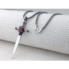 Takıhan Kırmızı Zirkon Taşlı Şovalye Kılıcı 925 Ayar Gümüş Kolye