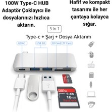 Coofbe 5in1 100W  Type-C Dönüştürücü Çevirici Hub Type-C USB Tf Sd Kart Dosya Aktarımı Type C To USB