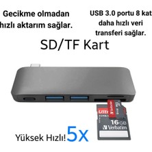 Coofbe 5in1 100W  Type-C Dönüştürücü Çevirici Hub Type-C USB Tf Sd Kart Dosya Aktarımı Type C To USB