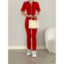 Trend Esinty Kadın Ithal Krep Kumaş Fermuarlı Cep Detay Kuşaklı Tulum (Renk Seçenekli)