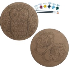 Dudu Gift 2’li Mandala Boyama Seti- 2 Desenli Plaka-6 Renk Akrilik Boya-2 Adet Fırça
