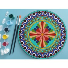 Dudu Gift 2’li Mandala Boyama Seti- 2 Desenli Plaka-6 Renk Akrilik Boya-2 Adet Fırça
