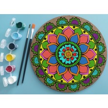 Dudu Gift 2’li Mandala Boyama Seti- 2 Desenli Plaka-6 Renk Akrilik Boya-2 Adet Fırça