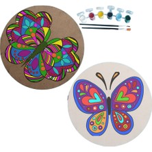 Dudu Gift 2’li Mandala Boyama Seti- 2 Desenli Plaka-6 Renk Akrilik Boya-2 Adet Fırça