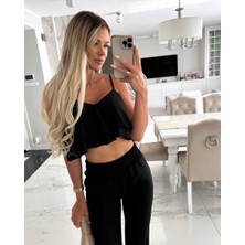 Trend Esinty Kadın Katlı Büstiyer Pantolon Ikili Ithal Ayrobin Kumaş Takım (Renkli)