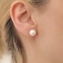 Nox Jewelry 925 Ayar Gümüş Cream Tatlısu Incisi Çivi Küpe-8mm