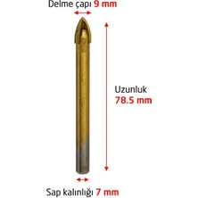 Titi 6175 Ok Tipi 4 Elmaslı Cam Fayans Delme Matkap Ucu 9 mm