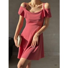 Trend Esinty Kadın Askılı Yaka Detay Krep Elbise (Renkli)