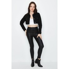 Select Moda Kadın Etek Ucu Püsküllü Crop Denim Ceket