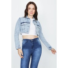 Select Moda Kadın Etek Ucu Püsküllü Crop Denim Ceket