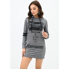 Koza Kadın Kapüşonlu Baskılı  Sweat Elbise 7004