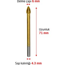 Titi 6172 Ok Tipi 4 Elmaslı Cam Fayans Delme Matkap Ucu 6 mm